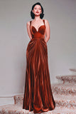 Burgundy Velvet Mermaid Thick Straps Long Ruched Holiday Party Dress