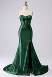 Gold Sparkly Mermaid Corset Prom Dress with Slit