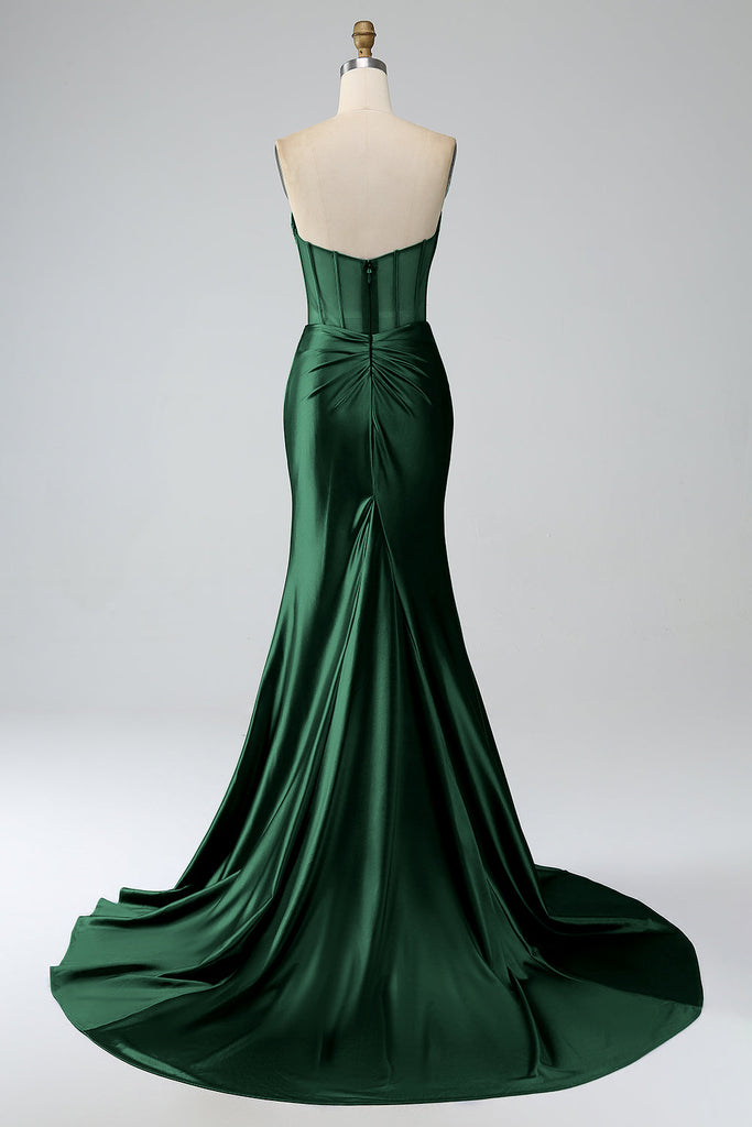 Pleated Bodice Strapless Long Dress With Slit Flamingo main image 1