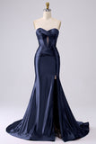 Gold Sparkly Mermaid Corset Prom Dress with Slit