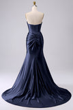 Gold Sparkly Mermaid Corset Prom Dress with Slit