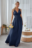 Wisteria A Line Backless Chiffon Long Bridesmaid Dress