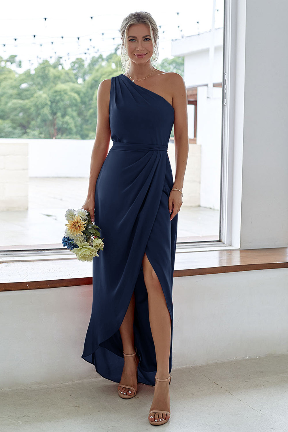 Rust one shoulder dress hotsell