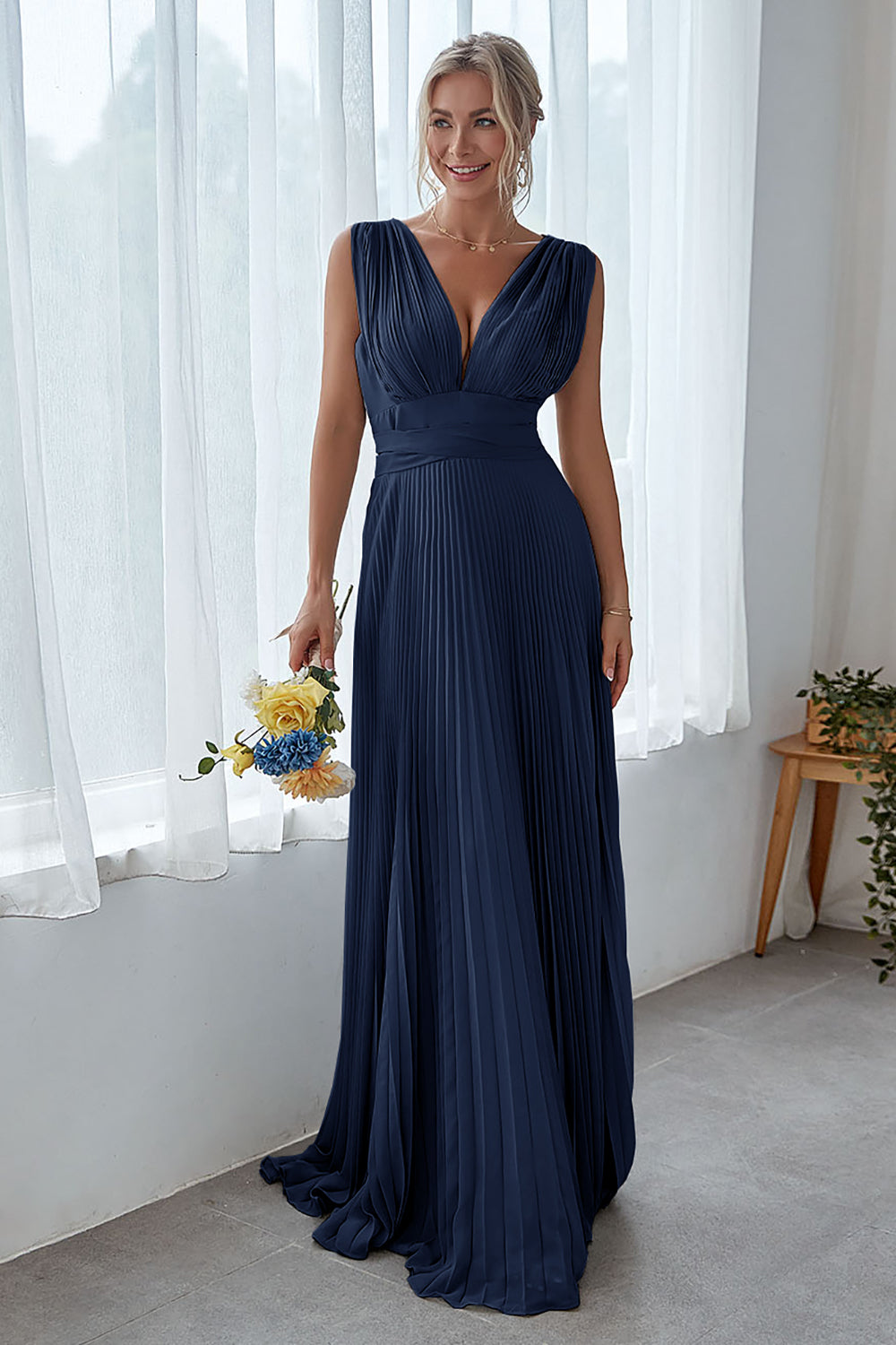 Leely Women Dolphin Grey Long Bridesmaid Dress A Line V Neck Pleated Formal Dress leelyuk Leely Women Dolphin Grey Long Bridesmaid Dress A Line V Neck Pleated Formal Dress leelyuk