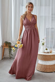 Wisteria A Line Backless Chiffon Long Bridesmaid Dress