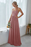 Dark Navy Chiffon Long Bridesmaid Dress