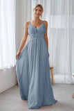 Vintage Mauve Chiffon Adjustable Straps Backless Long Bridesmaid Dress