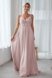 Vintage Mauve Chiffon Adjustable Straps Backless Long Bridesmaid Dress