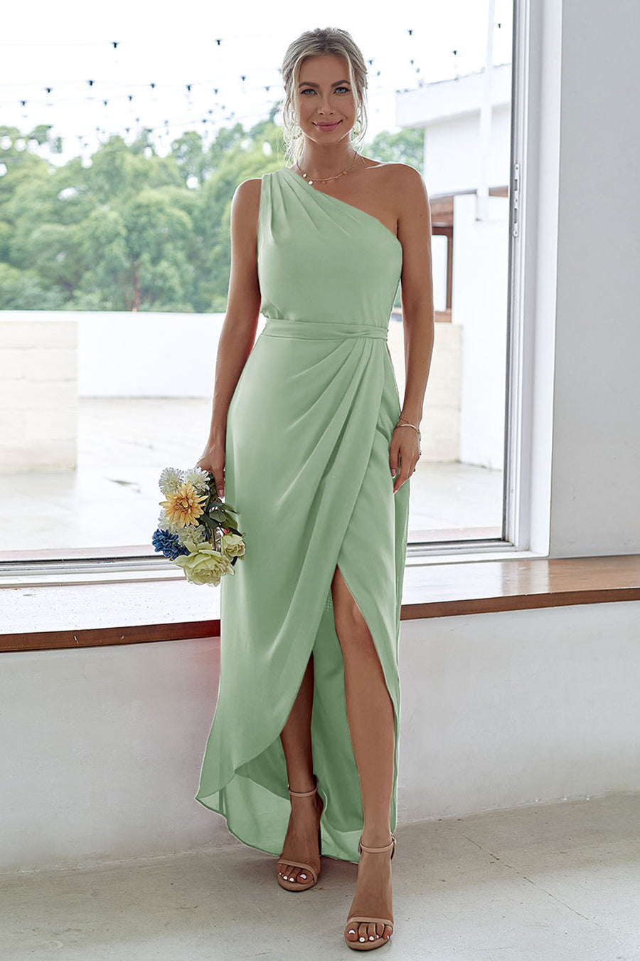 green emerald velvet dress Bridesmaids Chiffon Maxi Dress - Sage Green