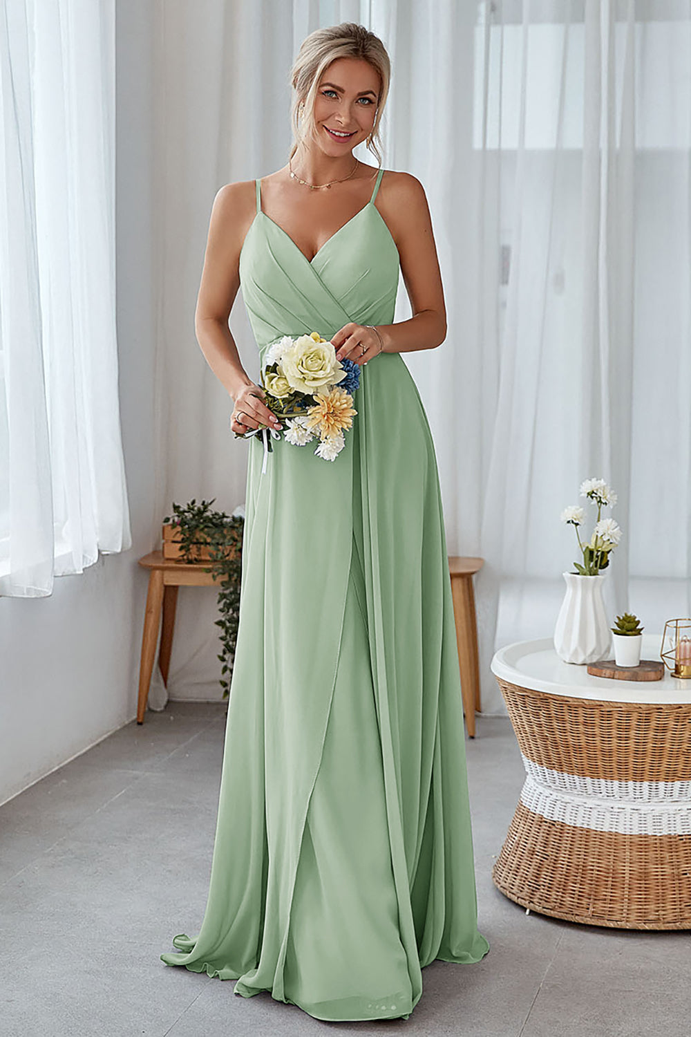 Leely Women Silver Long Bridesmaid Dress A-Line V Neck Chiffon Formal Dress leelyuk Leely Women Silver Long Bridesmaid Dress A-Line V Neck Chiffon Formal Dress leelyuk