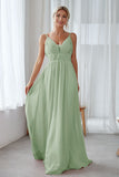 Vintage Mauve Chiffon Adjustable Straps Backless Long Bridesmaid Dress