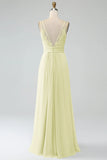 A-Line Pleated Spaghetti Straps Chiffon Bridesmaid Dress With Slit