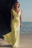 White Sheath V-Neck Chiffon Maxi Rehearsal Dinner Dress