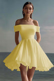White Chiffon Short Ruched A Line Flowy Graduation Dress