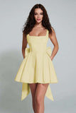 Daffodil A Line Square Neck Cocktail Dress with Bow