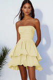 Sky Blue Tiered Ruched Mini Graduation Dress with Ruffles