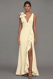 Dark Green Mermaid Ruffled V Neck Long Formal Dress with Slit