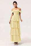 Dark Green Tiered A Line Maxi Bridesmaid Dress