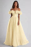 Dusty Sage A Line Tulle Long Wedding Guest Dress with Ruffles