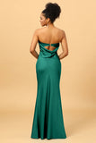 Grey Blue Satin Mermaid Bridesmaid Dress