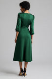 Royal Blue A Line Satin Midi Work Dress with Sleeves