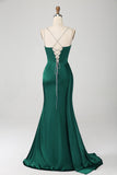 Mermaid Navy Spaghetti Straps Long Prom Dress With Slit