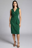 Royal Blue Satin V-Neck Midi Bodycon Work Dress
