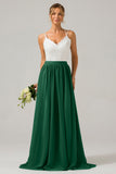 Cabernet A-Line Spaghetti Straps Pleated Long Bridesmaid Dress With Lace