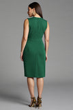 Royal Blue Bodycon Satin V-Neck Midi Work Dress with Sash