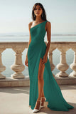 Champagne Chiffon Ruched One Shoulder Beach Maxi Engagement Dress with Slit