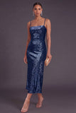 Sparkly Black Spaghetti Straps Mermaid Sequin Long Formal Dress