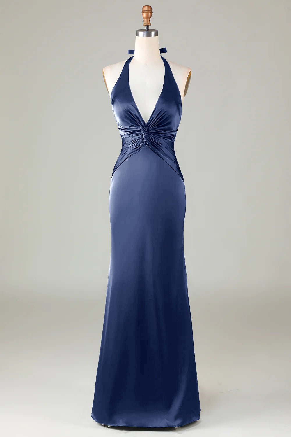 Long navy halter dress online