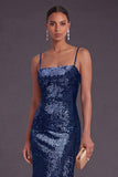 Sparkly Black Spaghetti Straps Mermaid Sequin Long Formal Dress