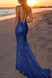 Sparkly Dusk Mermaid Spaghetti Straps Sequined Formal Dress