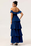 Dark Green Tiered A Line Maxi Bridesmaid Dress