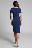 Champagne Ruffled Bodycon Midi Satin Work Dress with Slit