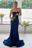 Dark Navy Sweetheart Mermaid Long Bridesmaid Dress