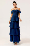 Dark Green Tiered A Line Maxi Bridesmaid Dress