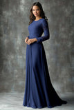 Champagne Rose Chiffon Round Neck Applique Mother of the Bride Dress
