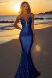 Sparkly Dusk Mermaid Spaghetti Straps Sequined Formal Dress