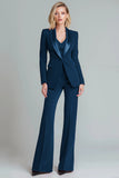 Navy 2 Piece Notched Lapel Fitted Women Prom Suits