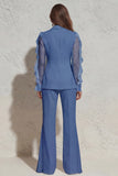 White V Neck Ruched Ruffled 2 Piece Work Suits with Pockets