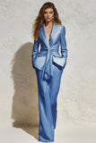 2 Piece White Notched Lapel Ruched Business Suits with Sash