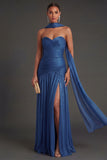 Dusty Sage Sheath Ruched Sweetheart Maxi Wedding Guest Dress with Slit