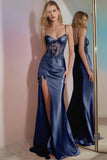 Sparkly Corset Golden Mermaid Long Prom Dress with Slit