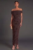 Blue Floral Sheath Appliqued Long Wedding Guest Dress