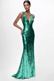 Sparkly Silver V-Neck Mermaid Sequined Formal Dress