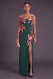 Black Floral Sheath Thick Straps Long Wedding Guest Dress with Slit