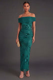 Blue Floral Sheath Appliqued Long Wedding Guest Dress