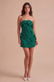 Hot Pink Floral Bodycon Strapless Short Cocktail Dress